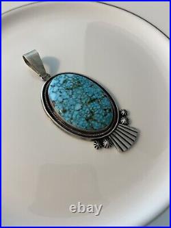 Large Vintage Navajo Stamped MB Moses Begay Sterling Turquoise Pendant