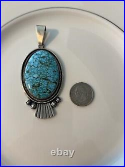 Large Vintage Navajo Stamped MB Moses Begay Sterling Turquoise Pendant