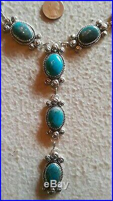 Lariat Squash Blossom Necklace Sterling BISBEE Turquoise Gorgeous Huge RARE 207g