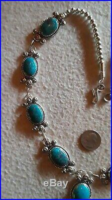 Lariat Squash Blossom Necklace Sterling BISBEE Turquoise Gorgeous Huge RARE 207g
