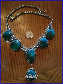 Lariat Squash Blossom Necklace Sterling SMOKY BISBEE Turquoise Huge 23 RARE