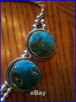 Lariat Squash Blossom Necklace Sterling SMOKY BISBEE Turquoise Huge 23 RARE