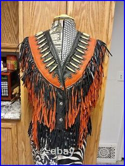 Leather Vest Vtg Unisex XXL Sunriders Native American Meets Cowboy StyleRARE