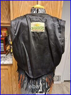 Leather Vest Vtg Unisex XXL Sunriders Native American Meets Cowboy StyleRARE