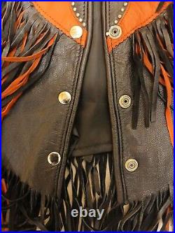 Leather Vest Vtg Unisex XXL Sunriders Native American Meets Cowboy StyleRARE