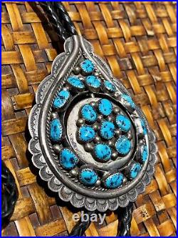 Legendary Navajo Tommy Moore Sterling Silver & Rare Turquoise Bolo Tie With Bear