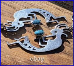 Les Baker Navajo Kokopelli Sterling Silver Earrings with Turquoise 2 Rare