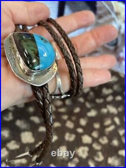 Look-awesome Rare Clarence Bailon Native American Pueblo Turquoise Sterling Bolo