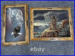Lot Of 4 Rare vintage Hecho En Mexico Native American Indian Velvet Painting