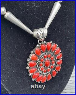 MARY MARIE YAZZIE LINCOLN. Coral Blossom Pendant & Necklace. HANDMADE. VINTAGE. RARE