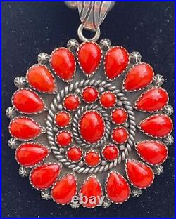 MARY MARIE YAZZIE LINCOLN. Coral Blossom Pendant & Necklace. HANDMADE. VINTAGE. RARE