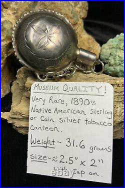 MUSEUM QUALITY! Very Rare, 1890s Navajo Sterling Silver Pocket Tobacco Canteen