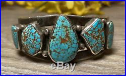 Mark Chee Navajo Sterling Bracelet With Spider Webbed Turquoise #8, Rare Vintage