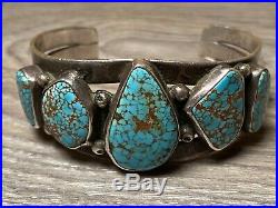 Mark Chee Navajo Sterling Bracelet With Spider Webbed Turquoise #8, Rare Vintage