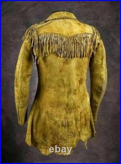 Men's Native American Handmade Rare Buckskin Leather Jacket Vintage Coat