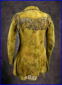 Men's Native American Rare Buckskin Beaded Leather Jacket Fringes War Shirt