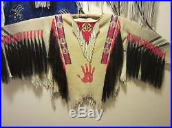 Men's Native American Rare Buckskin Beaded Leather Jacket Fringes War Shirt WS10