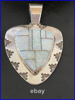 Mens Native Navajo Pearls Sterling Silver Necklace White OPAL Pendant 02071 Rare