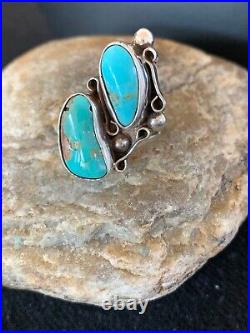 Mens Turquoise Rare Native American Sterling Silver 2 Stone Ring Sz 6 8765