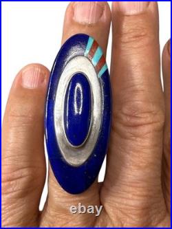 Michael R. Rogers Paiute Rare Native American Ring 925 Lapis Turquoise Inlay 6.5