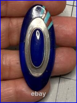 Michael R. Rogers Paiute Rare Native American Ring 925 Lapis Turquoise Inlay 6.5