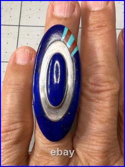 Michael R. Rogers Paiute Rare Native American Ring 925 Lapis Turquoise Inlay 6.5