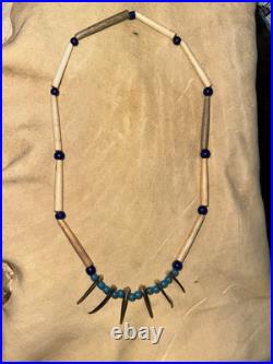 Mid-late 1800s Native American Badger Claw Necklace With Rare Tiny Padre Beads