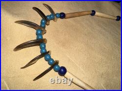 Mid-late 1800s Native American Badger Claw Necklace With Rare Tiny Padre Beads