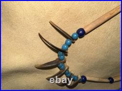 Mid-late 1800s Native American Badger Claw Necklace With Rare Tiny Padre Beads