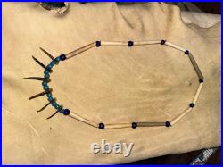 Mid-late 1800s Native American Badger Claw Necklace With Rare Tiny Padre Beads