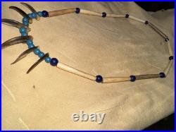 Mid-late 1800s Native American Badger Claw Necklace With Rare Tiny Padre Beads