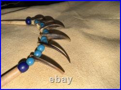 Mid-late 1800s Native American Badger Claw Necklace With Rare Tiny Padre Beads