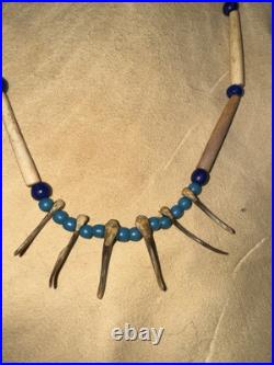 Mid-late 1800s Native American Badger Claw Necklace With Rare Tiny Padre Beads