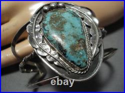 Museum Rare Vintage Navajo Easter Blue Turquoise Sterling Silver Bracelet Cuff