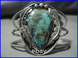 Museum Rare Vintage Navajo Easter Blue Turquoise Sterling Silver Bracelet Cuff