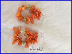 NAVAJO 3 St Orange Coral Necklace Turquoise Rare Clearance 372