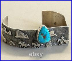NAVAJO AMAZING RB Richard Begay Sterling Overlay Turquoise RARE ANGLED CUFF 46g