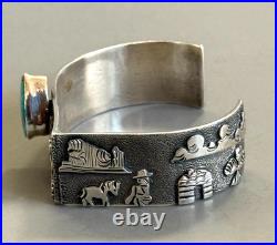 NAVAJO AMAZING RB Richard Begay Sterling Overlay Turquoise RARE ANGLED CUFF 46g