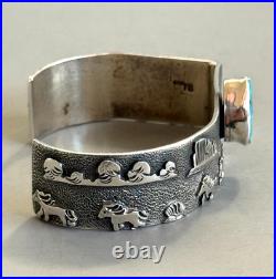 NAVAJO AMAZING RB Richard Begay Sterling Overlay Turquoise RARE ANGLED CUFF 46g