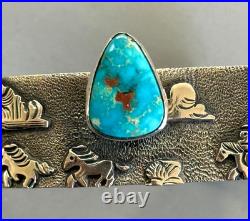 NAVAJO AMAZING RB Richard Begay Sterling Overlay Turquoise RARE ANGLED CUFF 46g