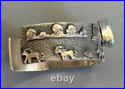 NAVAJO AMAZING RB Richard Begay Sterling Overlay Turquoise RARE ANGLED CUFF 46g