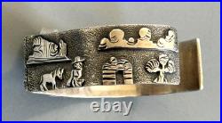 NAVAJO AMAZING RB Richard Begay Sterling Overlay Turquoise RARE ANGLED CUFF 46g