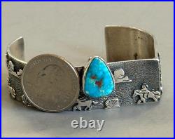 NAVAJO AMAZING RB Richard Begay Sterling Overlay Turquoise RARE ANGLED CUFF 46g
