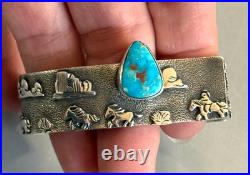 NAVAJO AMAZING RB Richard Begay Sterling Overlay Turquoise RARE ANGLED CUFF 46g