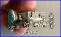 NAVAJO AMAZING RB Richard Begay Sterling Overlay Turquoise RARE ANGLED CUFF 46g