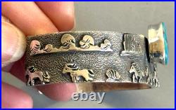 NAVAJO AMAZING RB Richard Begay Sterling Overlay Turquoise RARE ANGLED CUFF 46g
