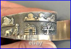 NAVAJO AMAZING RB Richard Begay Sterling Overlay Turquoise RARE ANGLED CUFF 46g