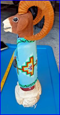 NAVAJO FOLK ART by MARVIN JIM NATIVE AMERICAN Mt Sheep Signed Impressive Rare