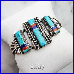 NAVAJO OSCAR ALEXIUS 1975 RARE MULTI GEMSTONE CUFF BRACELET 24.1g