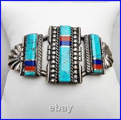 NAVAJO OSCAR ALEXIUS 1975 RARE MULTI GEMSTONE CUFF BRACELET 24.1g